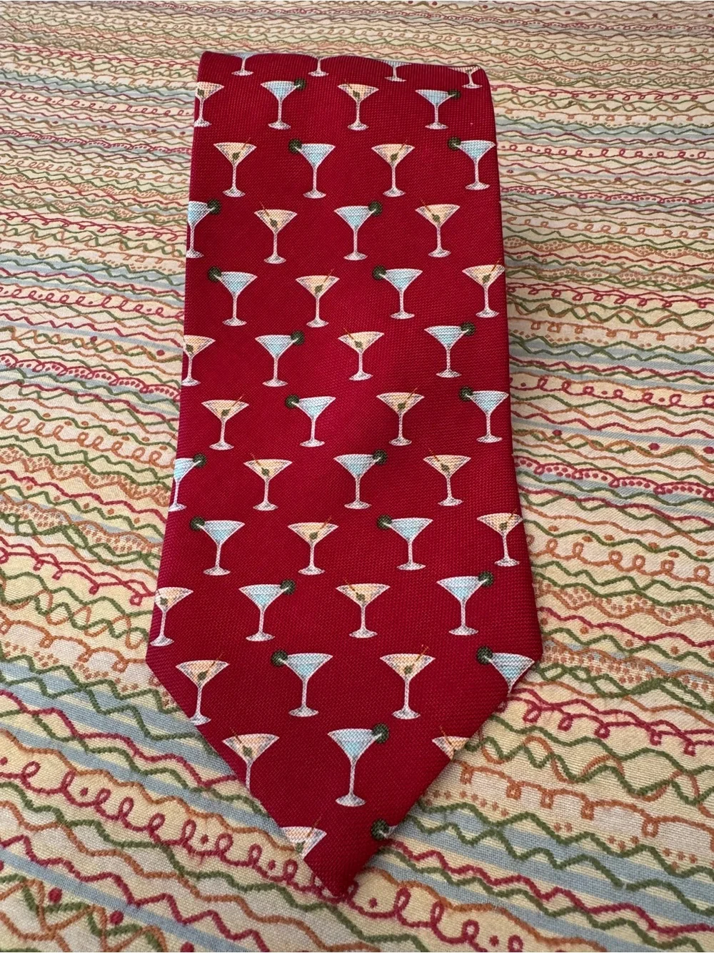 Off Island by Tommy Bahama Red Martini Glass Silk Vintage Tie